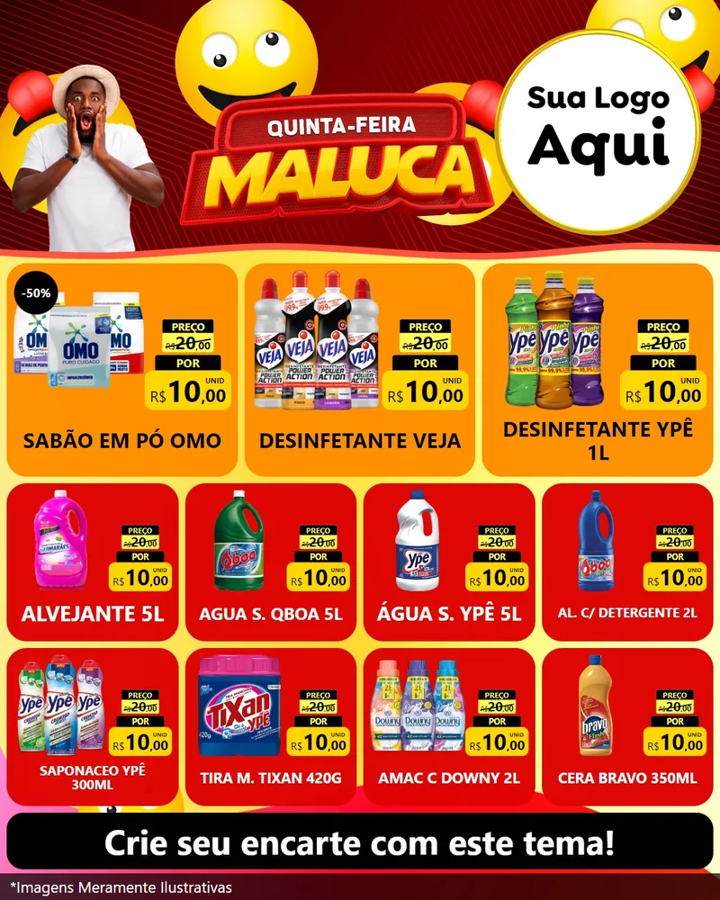 Modelo de Rede Social para Feed Instagram com o tema Quinta-feira Maluca para Produtos de Limpeza
