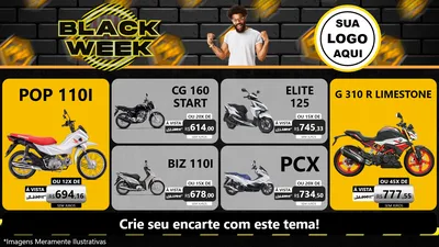 Modelo de TV para TV Horizontal com o tema Black Week para Concessionaria de Motos
