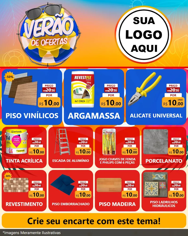 Modelo de Rede Social para Feed Instagram com o tema Verão de Ofertas para Material para Construção