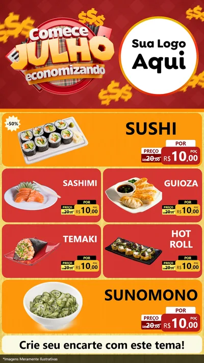 Modelo de TV para TV Vertical com o tema Comece Julho Economizando para Comida japonesa