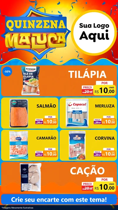 Modelo de TV para TV Vertical com o tema Quinzena Maluca para Peixaria