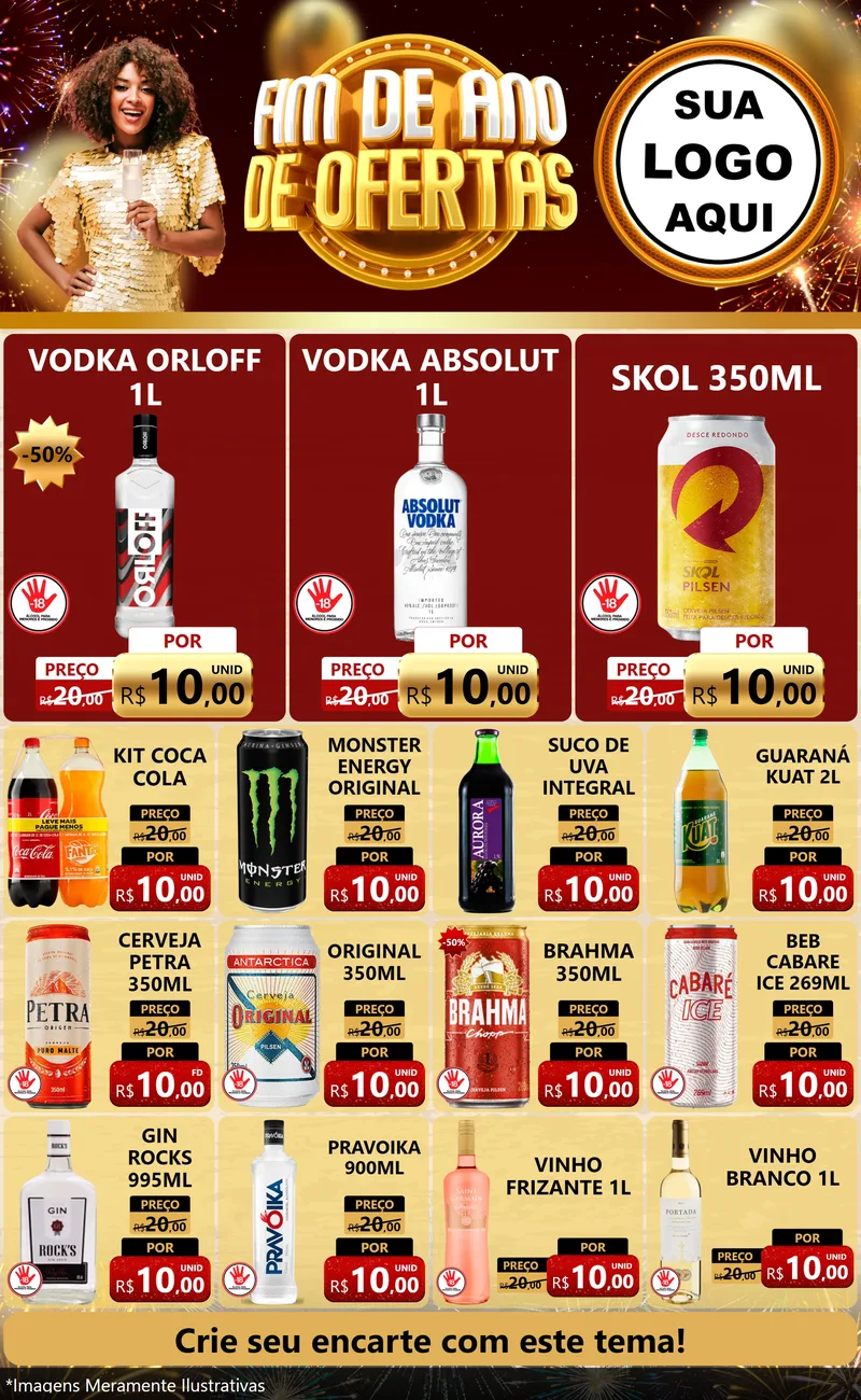 Modelo de Encarte para Encarte Grande com o tema Fim de Ano de Ofertas para Distribuidora de bebidas