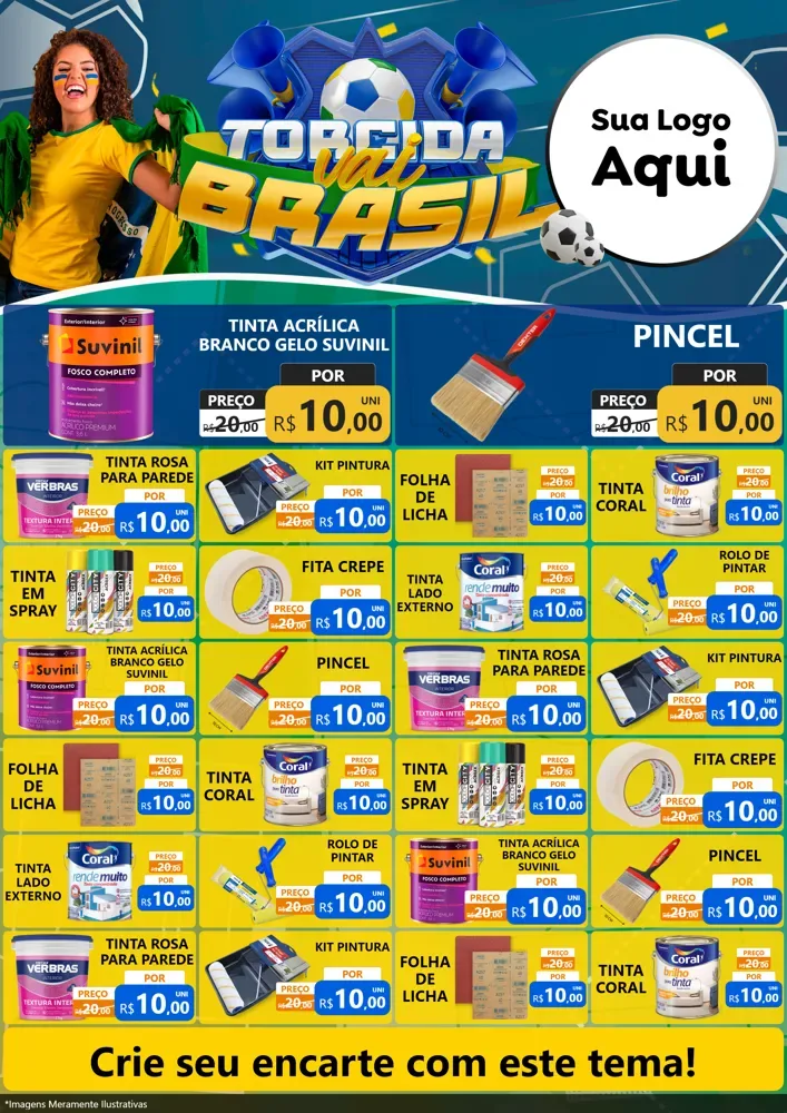 Modelo de Encarte para Encarte A4 Vertical com o tema Torcida Vai Brasil - Copa para Tintas e Ferramentas