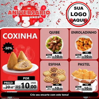 Modelo de Rede Social para Feed Facebook com o tema Promoção de Aniversário - 3 Anos para Salgadaria
