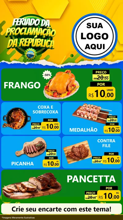 Modelo de TV para TV Vertical com o tema Feriado da Proclamação da República para Assados