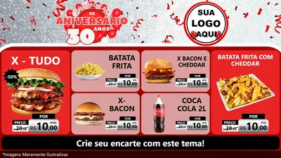 Modelo de TV para TV Horizontal com o tema Promoção de Aniversário - 30 Anos para Hamburgueria