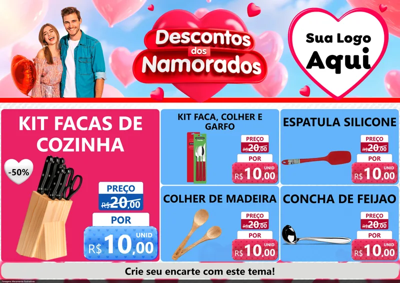 Modelo de Encarte para Encarte A4 Horizontal com o tema Descontos dos Namorados para Utilidades Domésticas