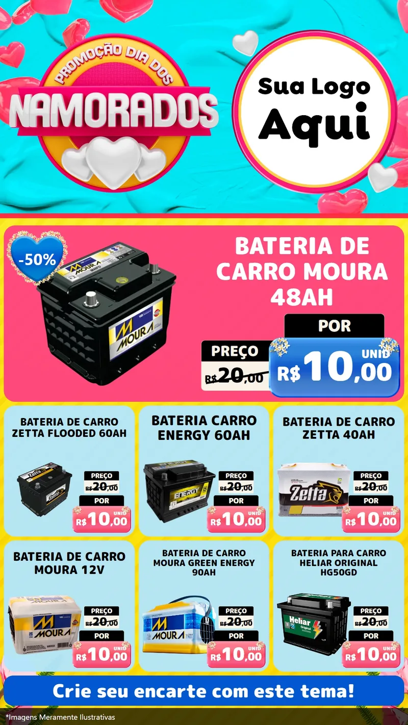 Modelo de Rede Social para Stories com o tema Promoção Dia dos Namorados para Baterias Elétricas