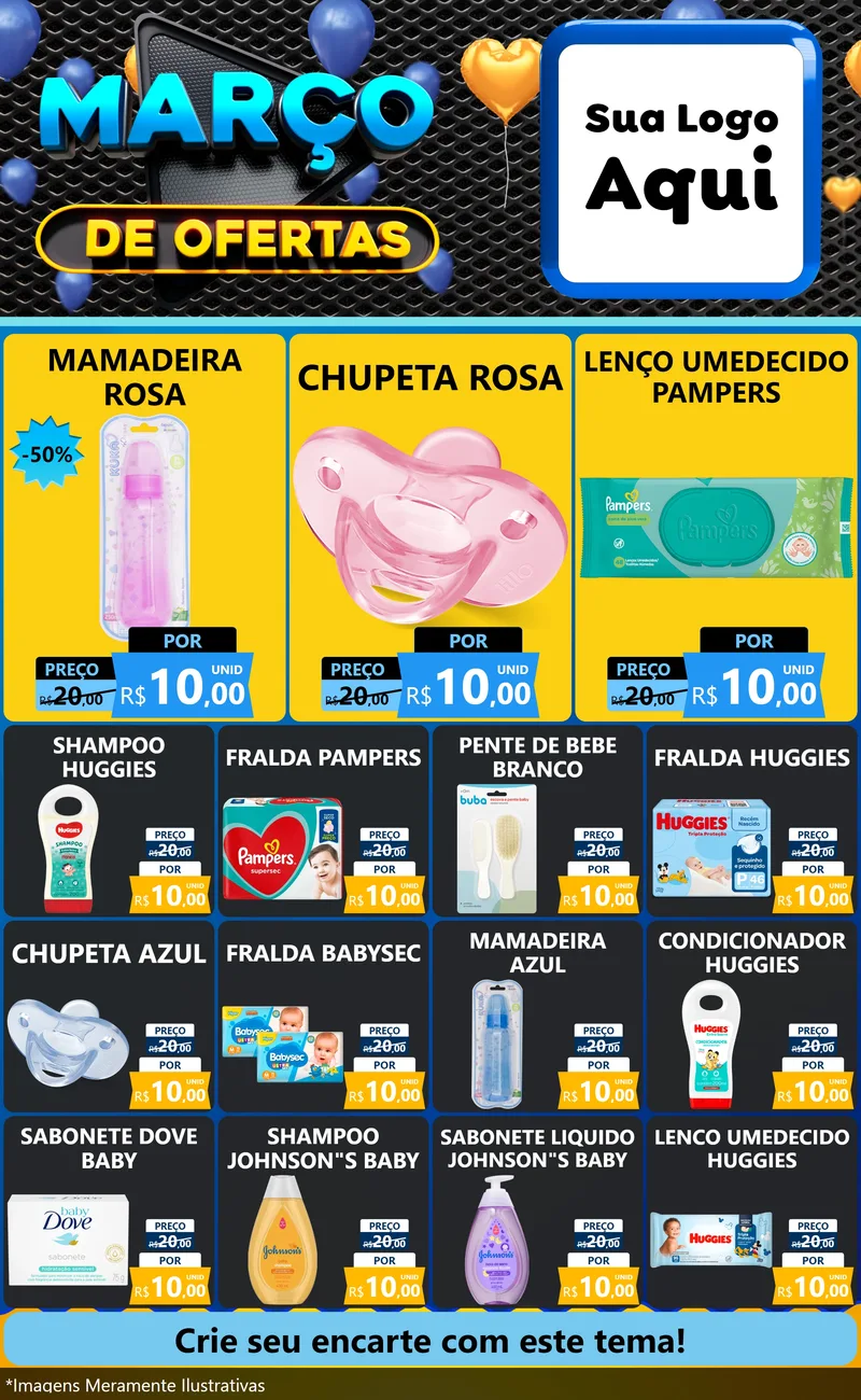 Modelo de Encarte para Encarte Grande com o tema Março de Ofertas para Bebês