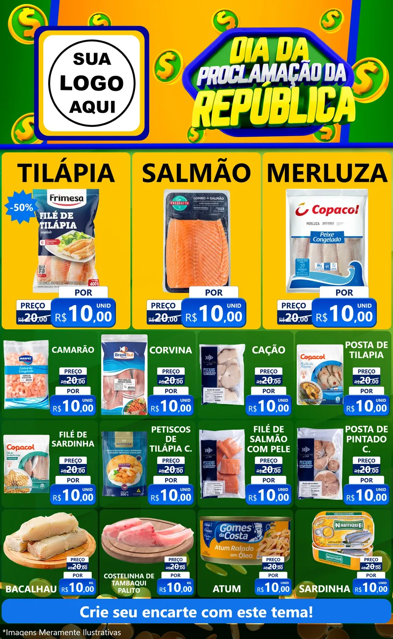 Modelo de Encarte para Encarte Grande com o tema Dia Da Proclamação da República para Peixaria