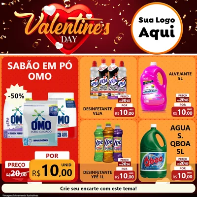 Modelo de Rede Social para Feed Facebook com o tema Valentine's Day para Produtos de Limpeza