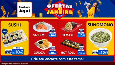 Modelo de TV para TV Horizontal com o tema Ofertas de Janeiro para Comida japonesa