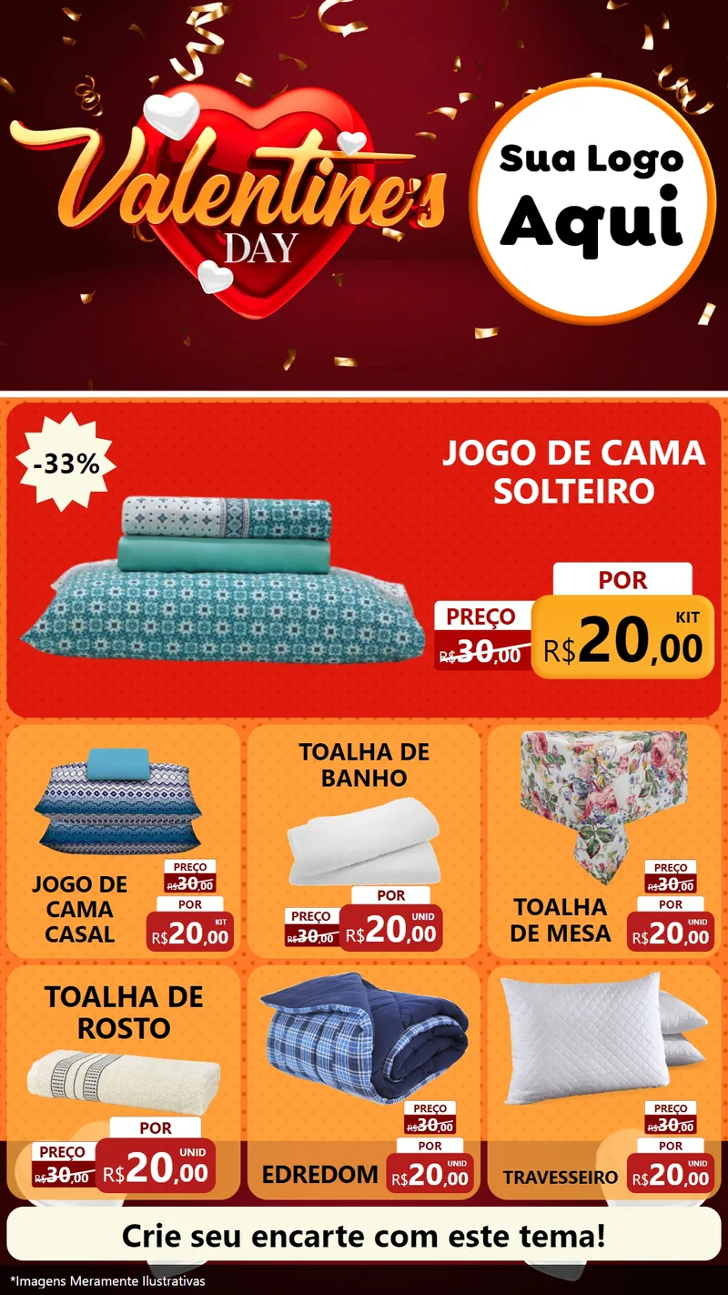 Modelo de Rede Social para Stories com o tema Valentine's Day para Cama, Mesa e Banho