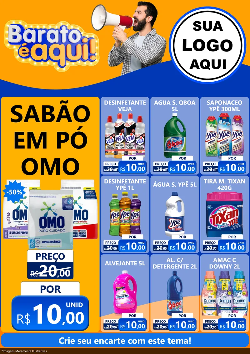 Modelo de Encarte para Encarte A4 Vertical com o tema Barato é aqui para Produtos de Limpeza