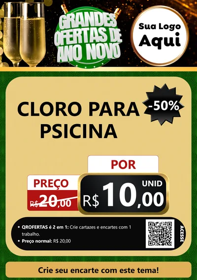 Modelo de Cartaz para Cartaz A4 Vertical com o tema Grandes Ofertas de Ano Novo para Produtos para Piscina