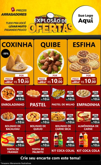 Modelo de Encarte para Encarte Grande com o tema Explosão de Ofertas para Salgadaria