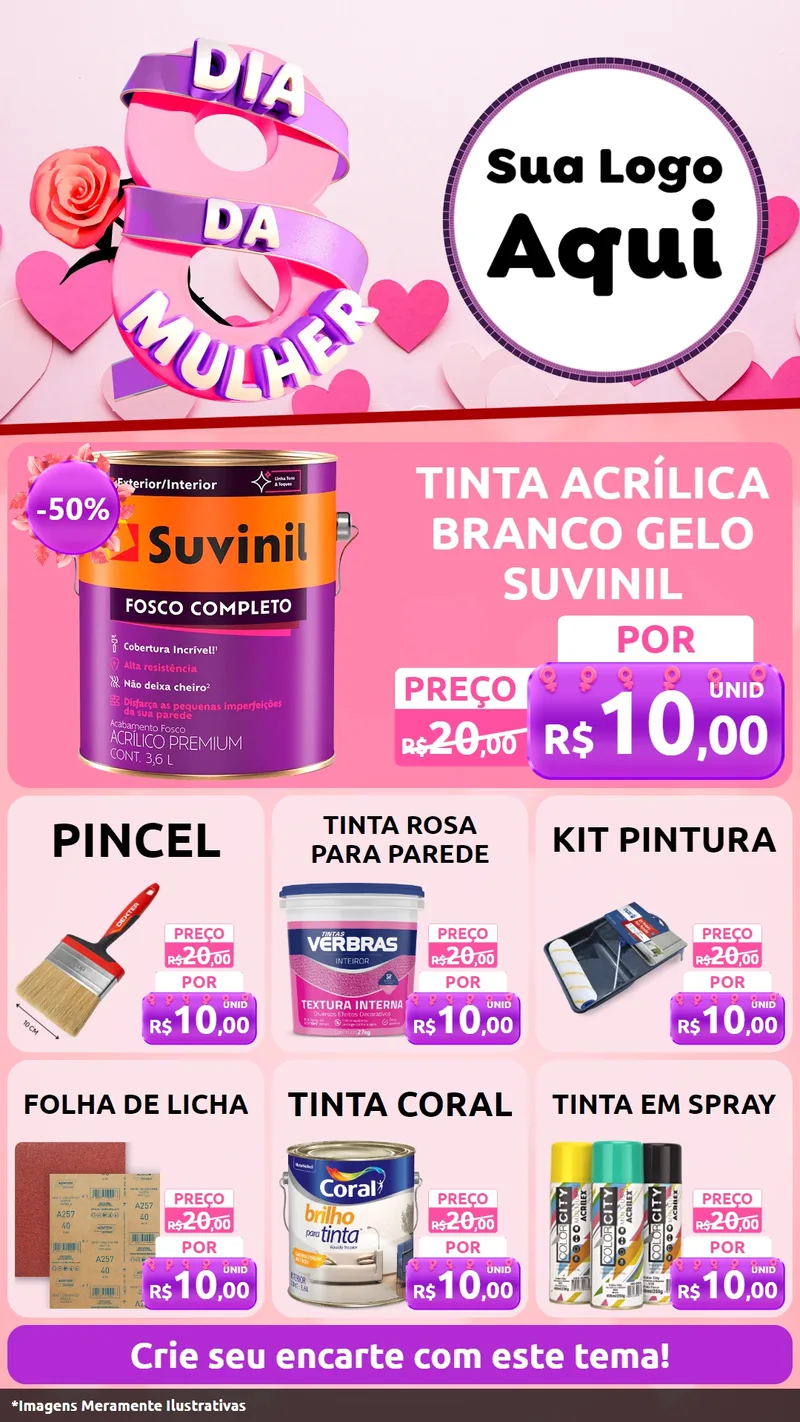 Modelo de Rede Social para Stories com o tema Dia da Mulher para Tintas e Ferramentas