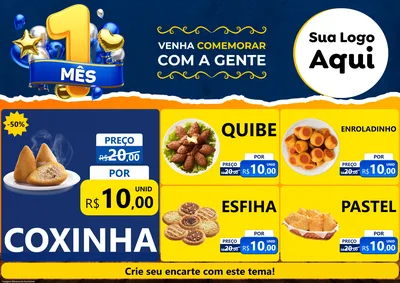 Modelo de Encarte para Encarte A4 Horizontal com o tema Um Mês de Aniversário para Salgadaria