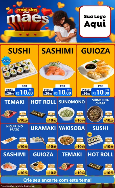 Modelo de Encarte para Encarte Grande com o tema Mês das Mães para Comida japonesa