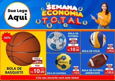 Modelo de Encarte para Encarte A4 Horizontal com o tema Semana Economia Total para Artigos Esportivos