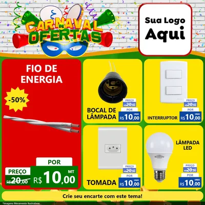 Modelo de Rede Social para Feed Facebook com o tema Carnaval de Ofertas para Materiais Elétricos