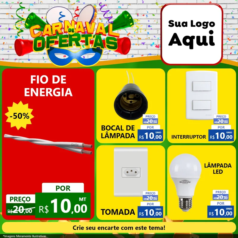 Modelo de Rede Social para Feed Facebook com o tema Carnaval de Ofertas para Materiais Elétricos