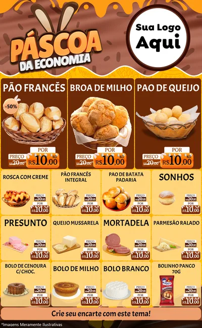 Modelo de Encarte para Encarte Grande com o tema Páscoa da Economia para Padaria