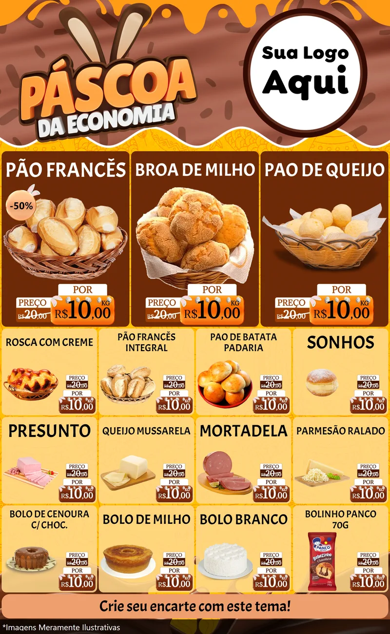Modelo de Encarte para Encarte Grande com o tema Páscoa da Economia para Padaria