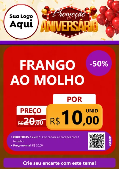 Modelo de Cartaz para Cartaz A4 Vertical com o tema Promoção de Aniversário para Restaurante