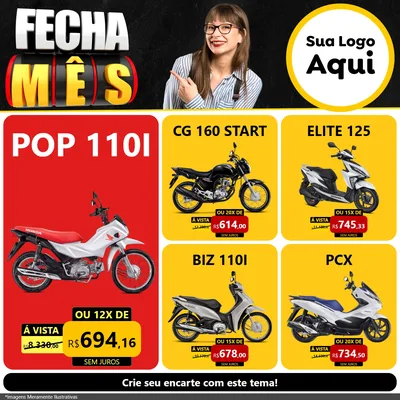 Modelo de Rede Social para Feed Facebook com o tema Fecha Mês para Concessionaria de Motos