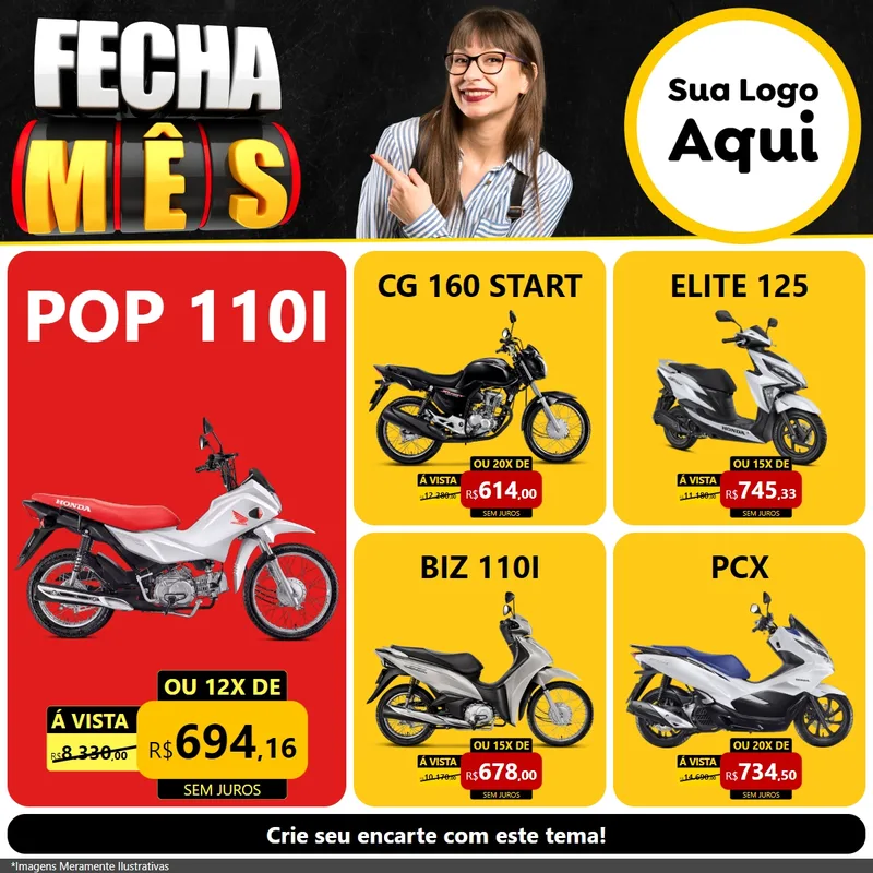 Modelo de Rede Social para Feed Facebook com o tema Fecha Mês para Concessionaria de Motos