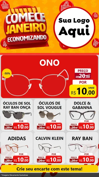 Modelo de Rede Social para Stories com o tema Comece Janeiro Economizando para Óticas