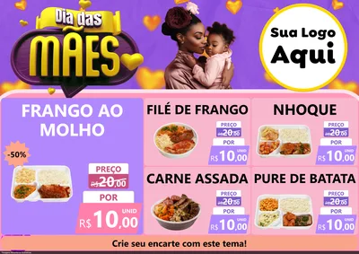 Modelo de Encarte para Encarte A4 Horizontal com o tema Dia das Mães para Restaurante