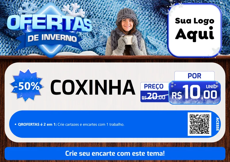 Modelo de Cartaz para Cartaz A4 Horizontal com o tema Ofertas de Inverno para Salgadaria