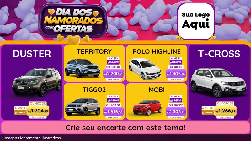 Modelo de TV para TV Horizontal com o tema Dia Dos Namorados Com Ofertas para Concessionaria de Carros
