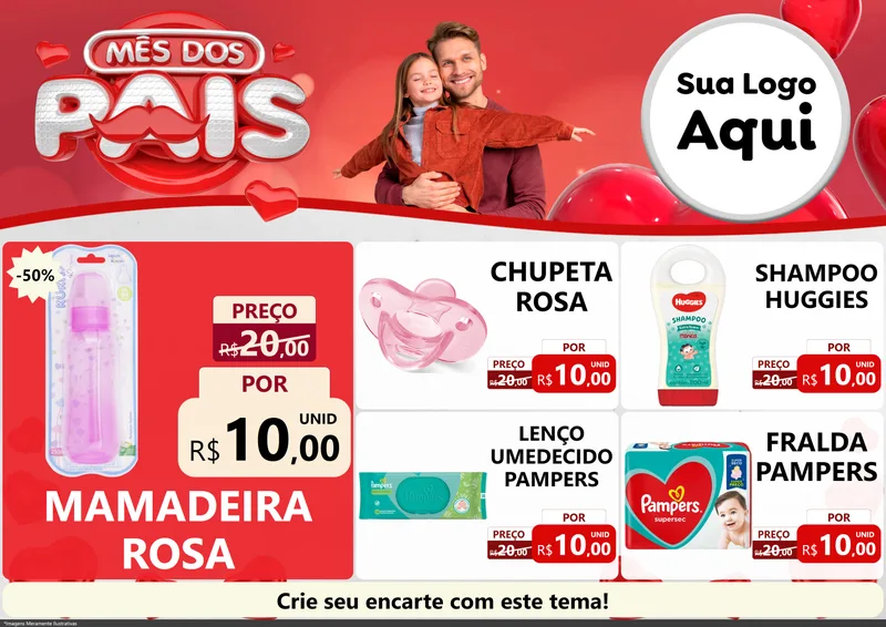Modelo de Encarte para Encarte A4 Horizontal com o tema Mês dos Pais para Bebês