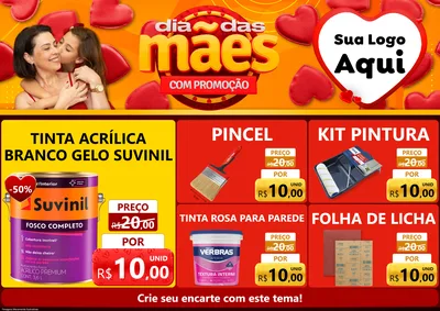 Modelo de Encarte para Encarte A4 Horizontal com o tema Dia das Mães com Promoção para Tintas e Ferramentas