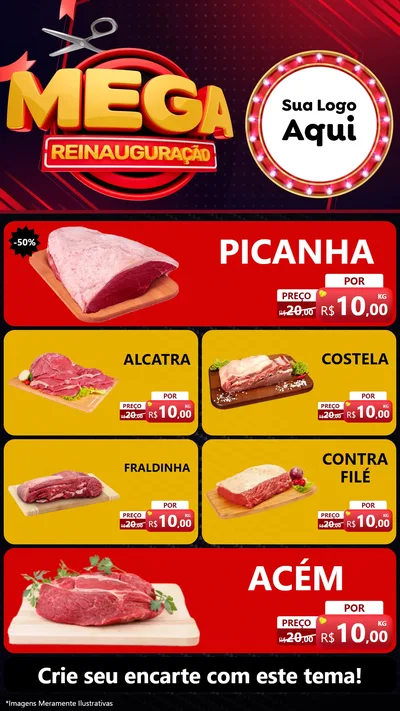Modelo de TV para TV Vertical com o tema Mega Reinauguração para Açougue