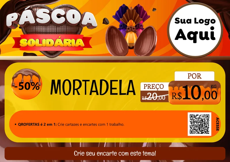 Modelo de Cartaz para Cartaz A4 Horizontal com o tema Páscoa Solidária para Frios e Laticínios