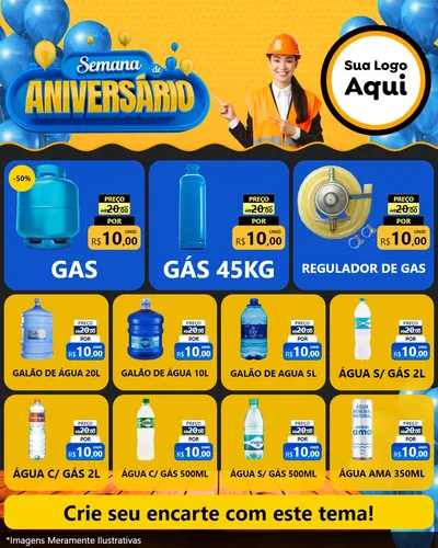 Modelo de Rede Social para Feed Instagram com o tema Semana de Aniversário para Água e gás