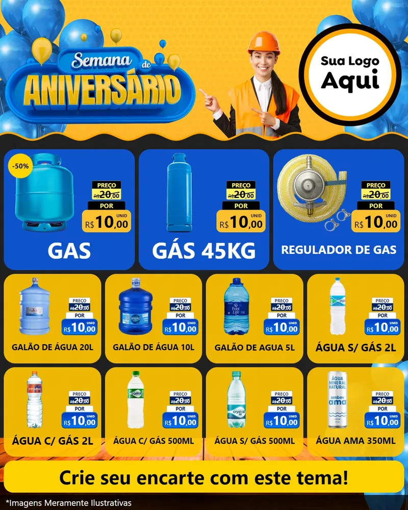 Modelo de Rede Social para Feed Instagram com o tema Semana de Aniversário para Água e gás