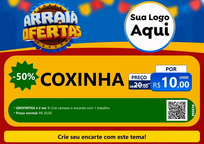 Modelo de Cartaz para Cartaz A4 Horizontal com o tema Arraiá de Ofertas - Junina para Salgadaria