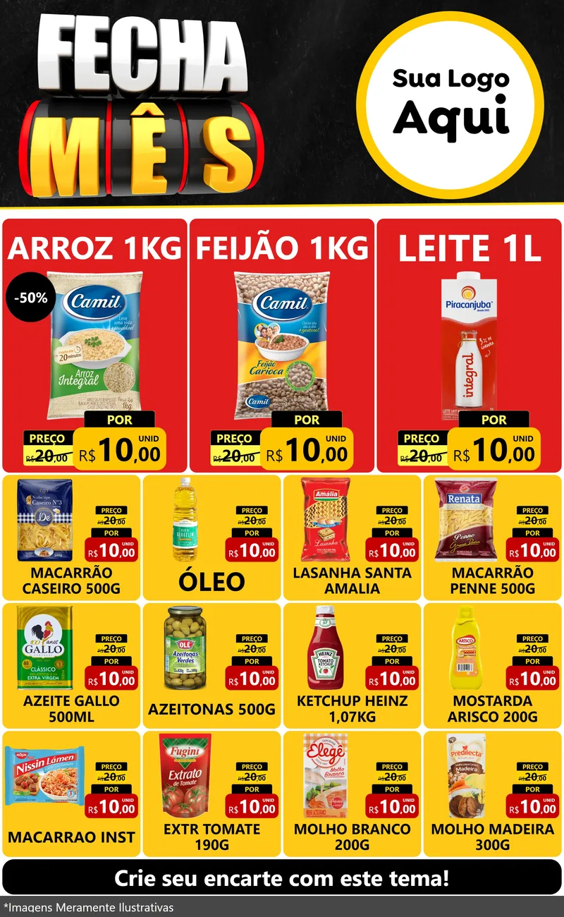 Modelo de Encarte para Encarte Grande com o tema Fecha Mês para Supermercado