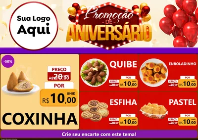 Modelo de Encarte para Encarte A4 Horizontal com o tema Promoção de Aniversário para Salgadaria