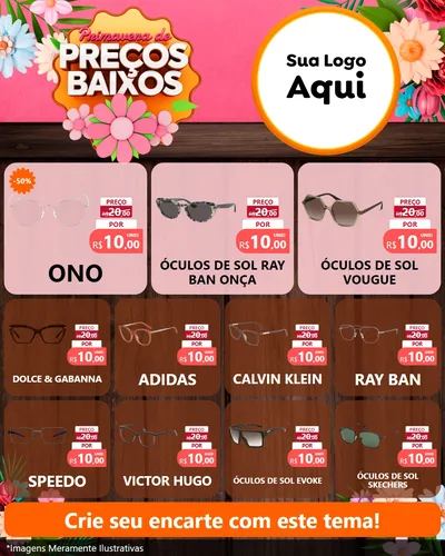 Modelo de Rede Social para Feed Instagram com o tema Primavera de Preços Baixos para Óticas