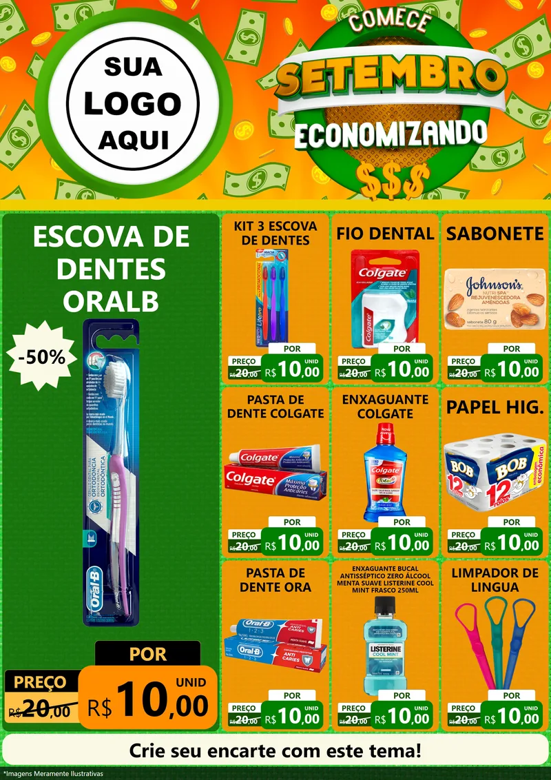 Modelo de Encarte para Encarte A4 Vertical com o tema Comece Setembro Economizando para Higiene Pessoal