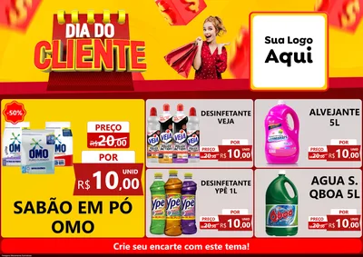 Modelo de Encarte para Encarte A4 Horizontal com o tema Dia do Cliente para Produtos de Limpeza