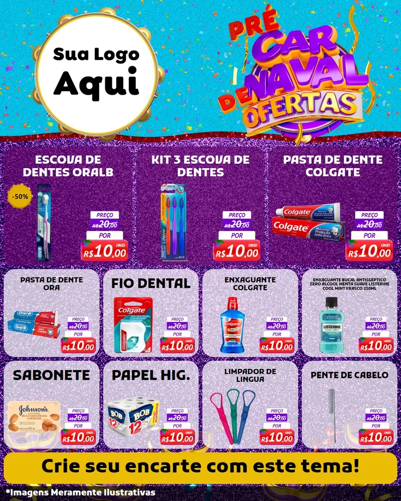 Modelo de Rede Social para Feed Instagram com o tema Pré Carnaval de Ofertas para Higiene Pessoal