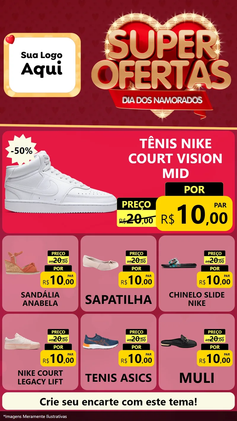 Modelo de Rede Social para Stories com o tema Dia dos Namorados para Calçados