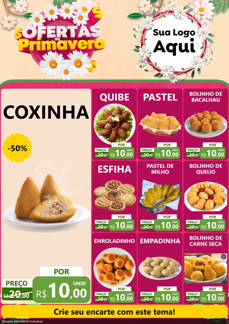Modelo de Encarte para Encarte A4 Vertical com o tema Ofertas de Primavera para Salgadaria